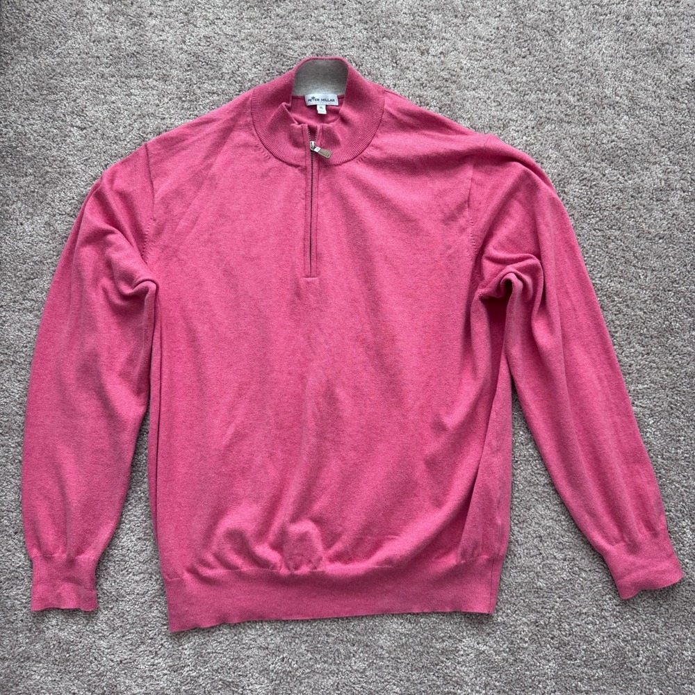 Peter Millar Mens XL Coral Crownsoft Silk Cashmere Quarter Zip Pullover Sweater